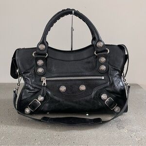 BALENCIAGA Agneau Giant 21 Silver City Bag